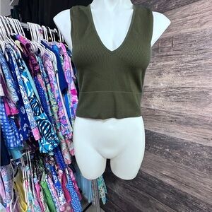 Miami Olive V-Neck Ribbed Crop Top